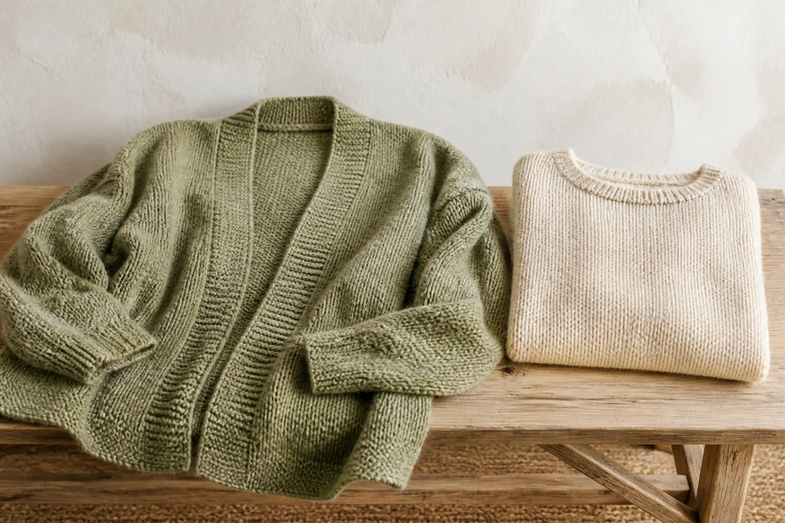 Enkel lys sweater i uld til en begynder-strikkeopskrift